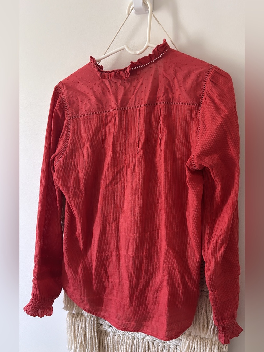 Faherty Women's Willa Top Carmine Red Button Up Blouse Size Small Organic Cotton - Picture 4 of 5